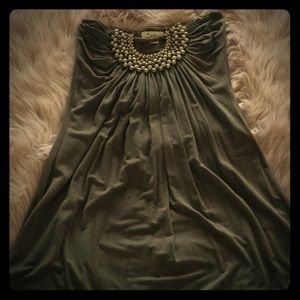 Strapless Beaded Bib Mini Dress